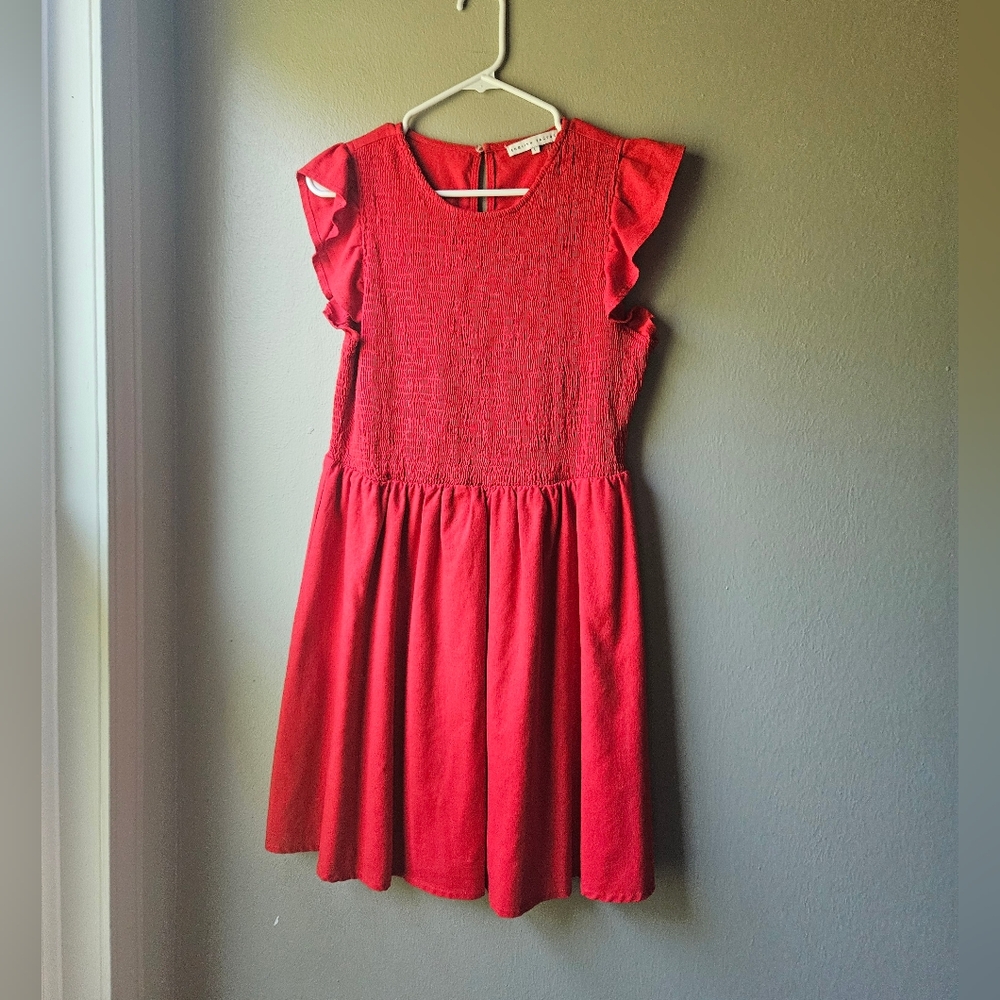 Large English Factory Red Smocked Dress